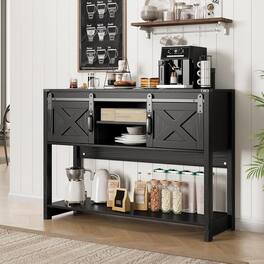 RoyalCraft - Farmhouse Entryway Console Wooden Table with Storage Shelves - Black