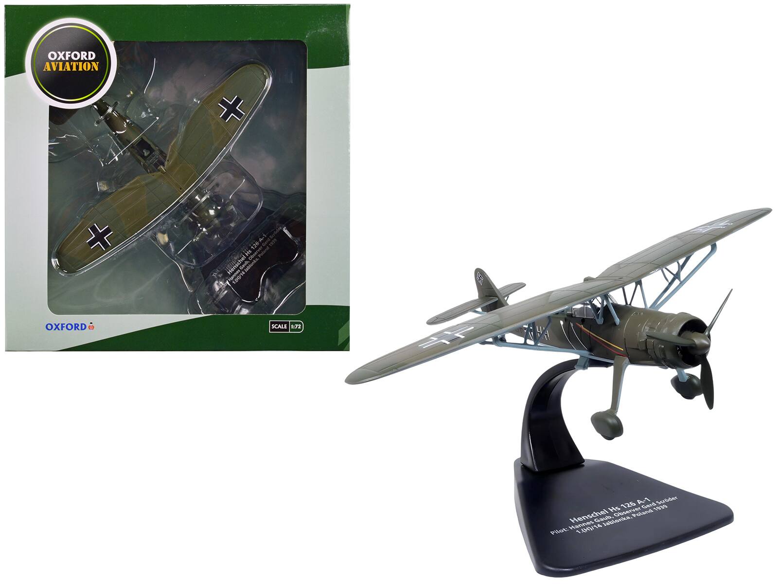 OXFORD AVIATION  
Henschel Hs 126 A-1  
Gerd Söder  
Henschel Geschwader  
1.00/18  
OXFORD SCALE 1:72  
126  
Hannes Fabionia, Pilot  
1.00/14