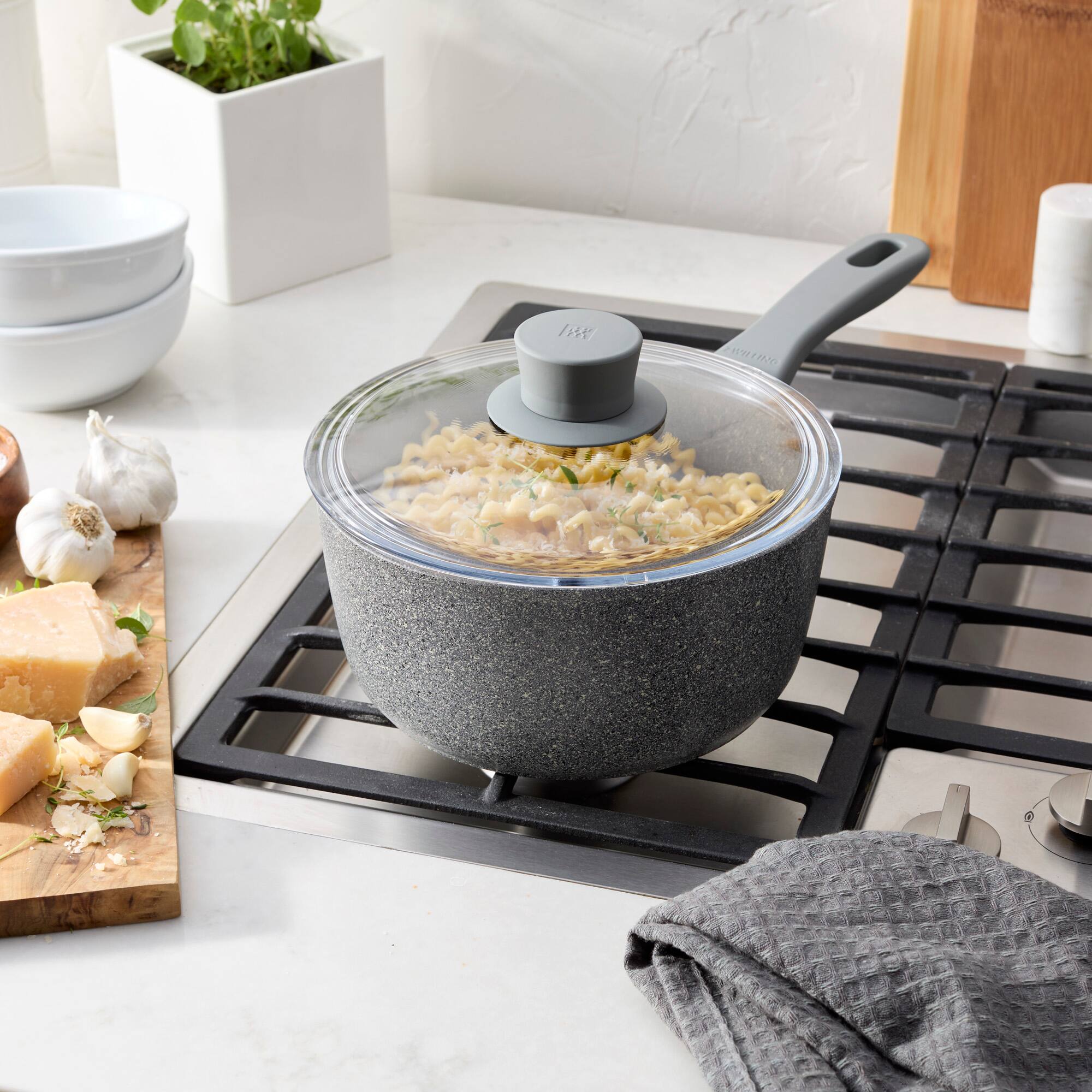 Alt View 3. ZWILLING - ZWILLING Parma Plus 2.9-qt Aluminum Nonstick Saucepan with Lid - Grey.