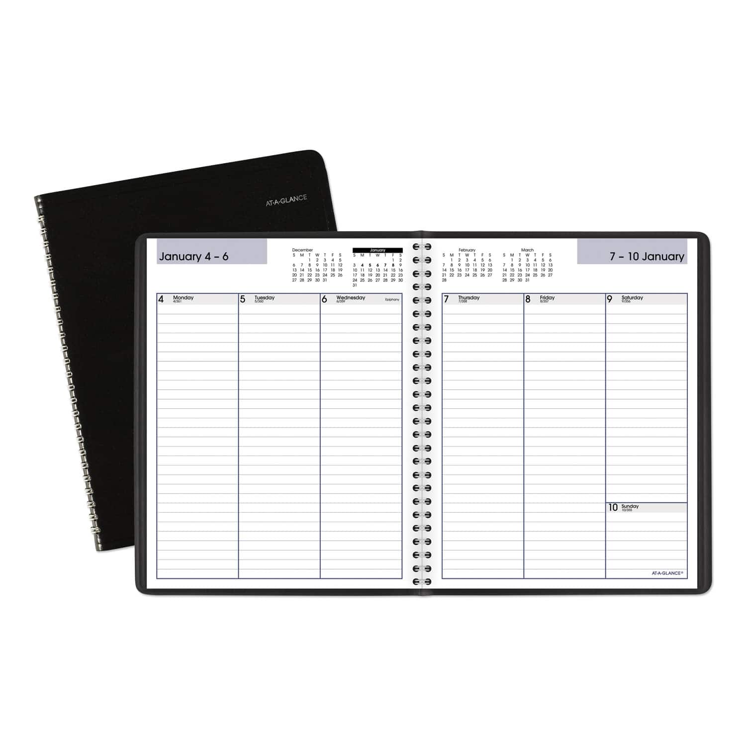AT-A-GLANCE - DayMinder Weekly Planner Vertical Column Format 8.75 x 7 Black Cover 12 Month Jan to Dec 2026