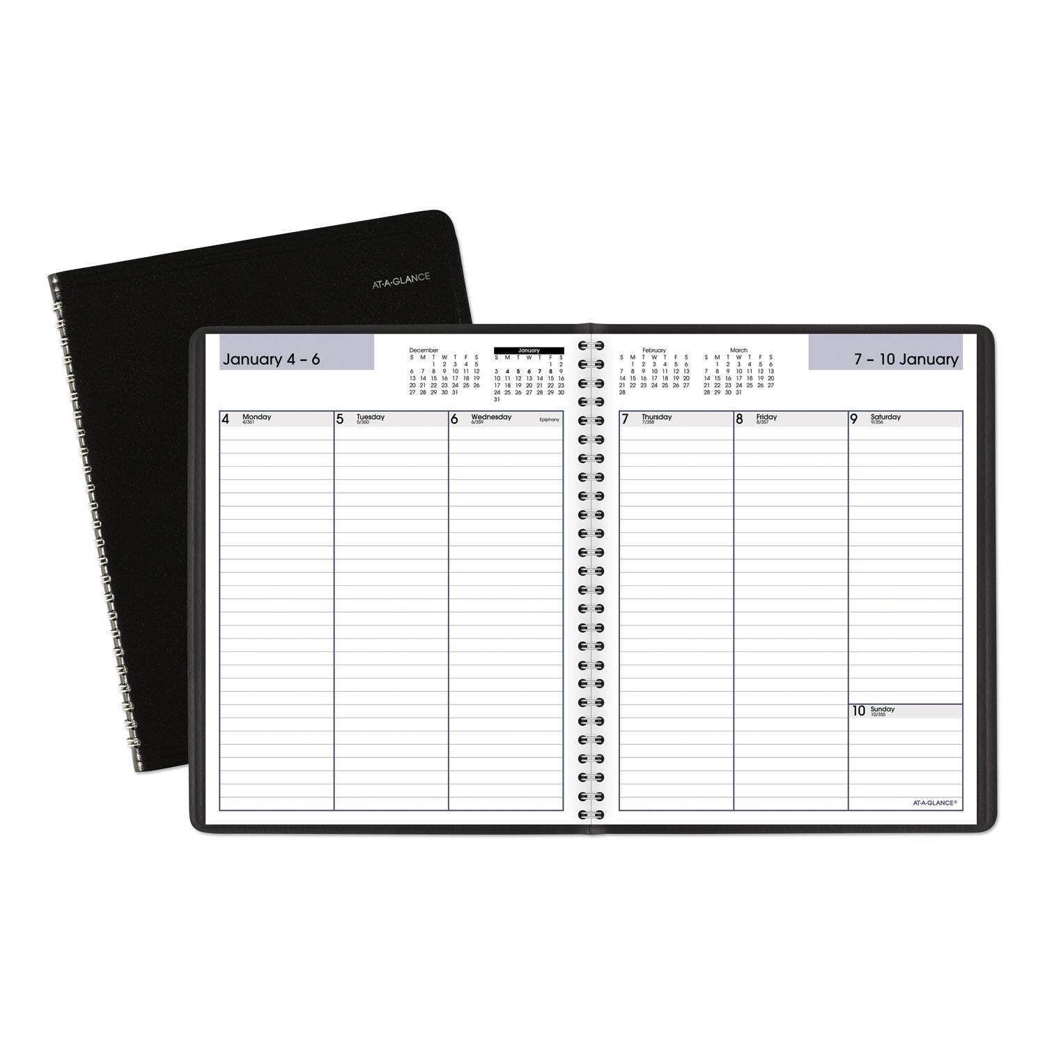 AT-A-GLANCE - DayMinder Weekly Planner Vertical Column Format 8.75 x 7 Black Cover 12 Month Jan to Dec 2026