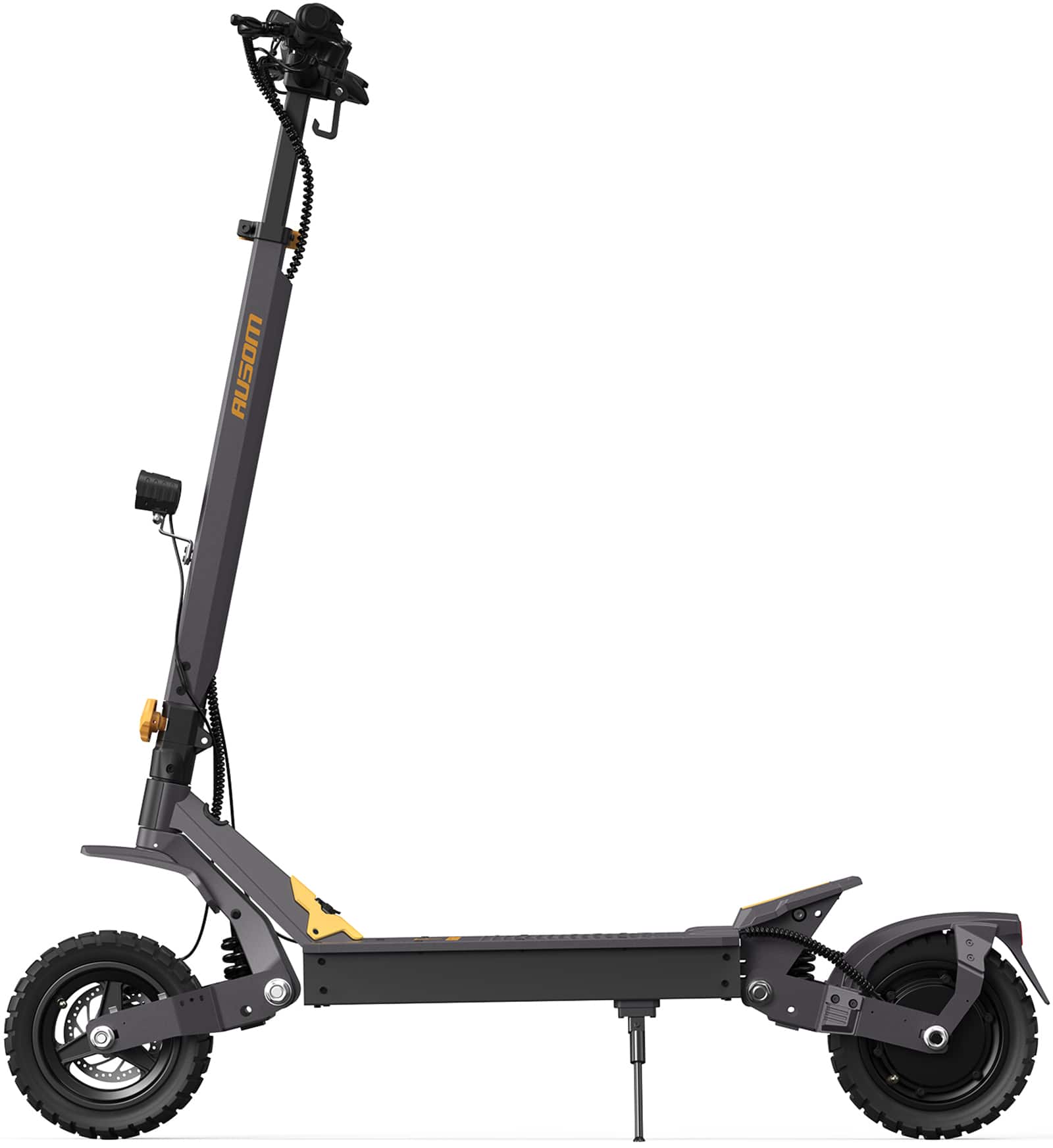 Front. Ausom - L1 Foldable Electric Scooter w/ 44 mi Max Operating Range & 28 mph Max Speed, 800W Motors, 287 lbs Max Load - Gray/Yellow.