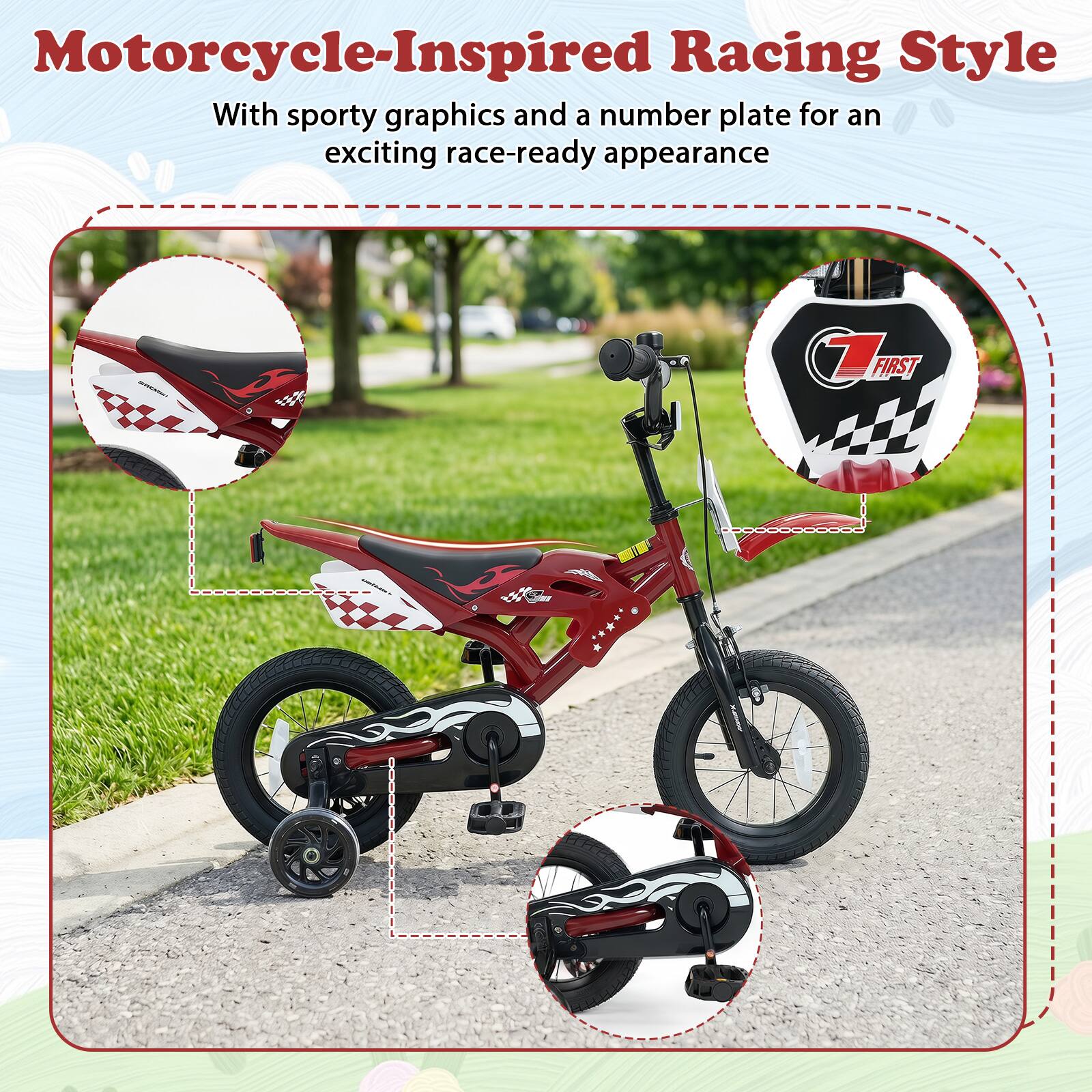 Motorcycle-Inspired Racing Style  
With sporty graphics and a number plate for an exciting race-ready appearance