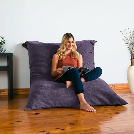 Front. Jaxx - Jaxx 5.5 ft Pillow Saxx Foam Bean Bag Pillow, Premium Chenille Cover, Plum - Premium Chenille - Plum.