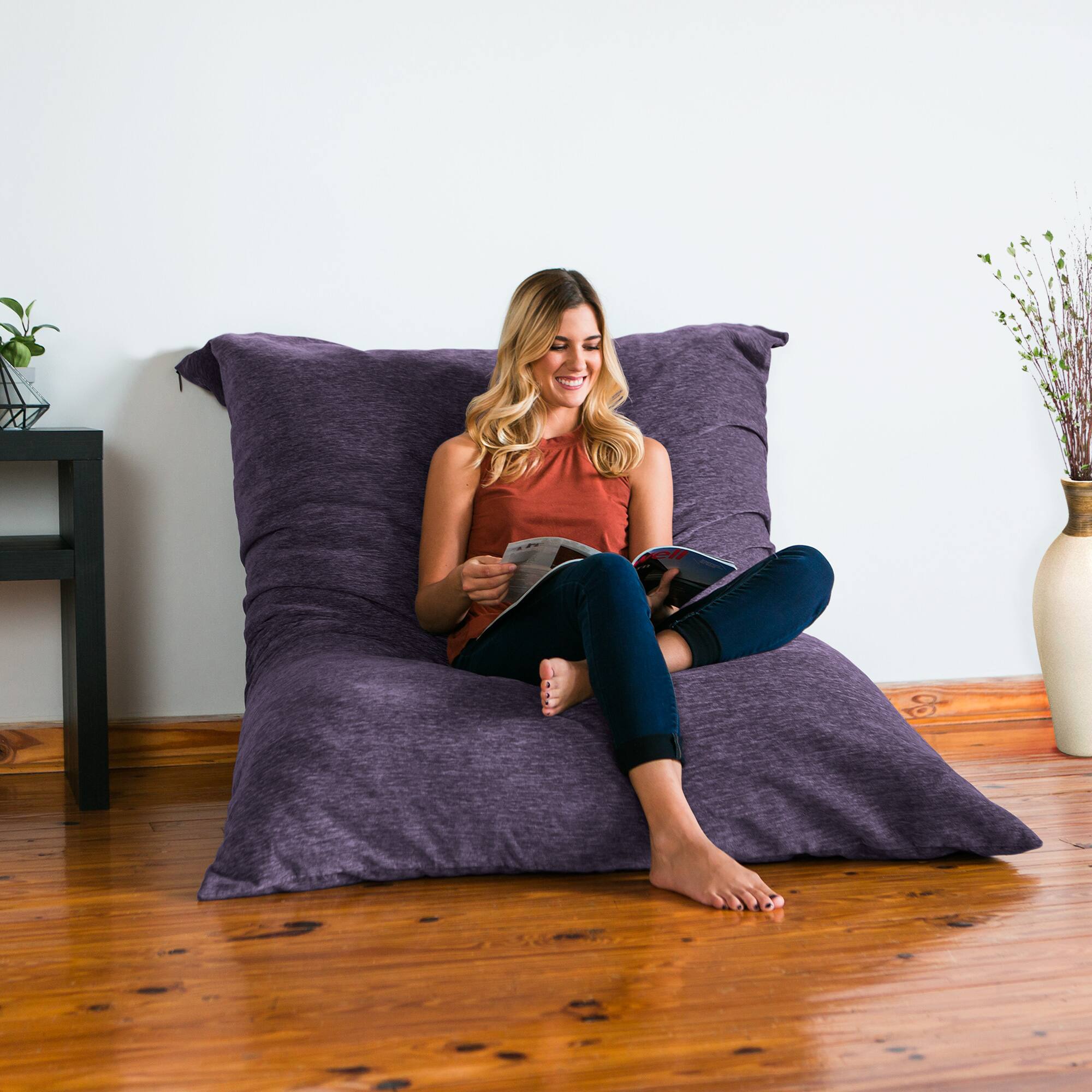 Front. Jaxx - Jaxx 5.5 ft Pillow Saxx Foam Bean Bag Pillow, Premium Chenille Cover, Plum - Premium Chenille - Plum.