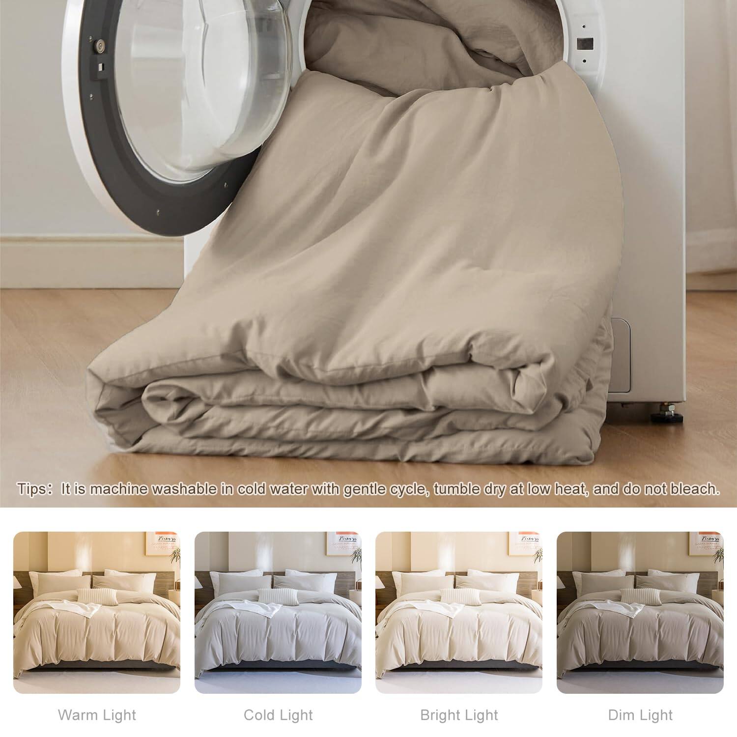 Tips: It is machine washable in cold water with gentle cycle, tumble dry at low heat, and do not bleach.

Warm Light  
Cold Light  
Bright Light  
Dim Light