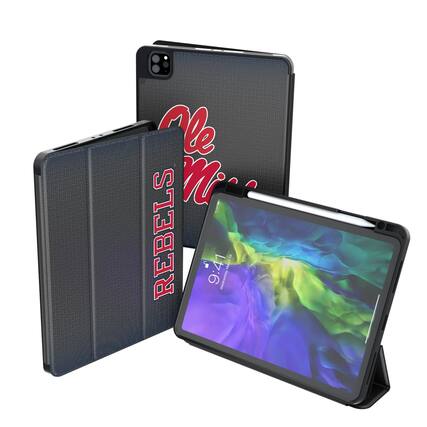 The text on the image should be grouped and corrected as follows:
- On the phone case: "Ole Miss REBELS"
- On the tablet screen: "9:41 Wednesday March 10"