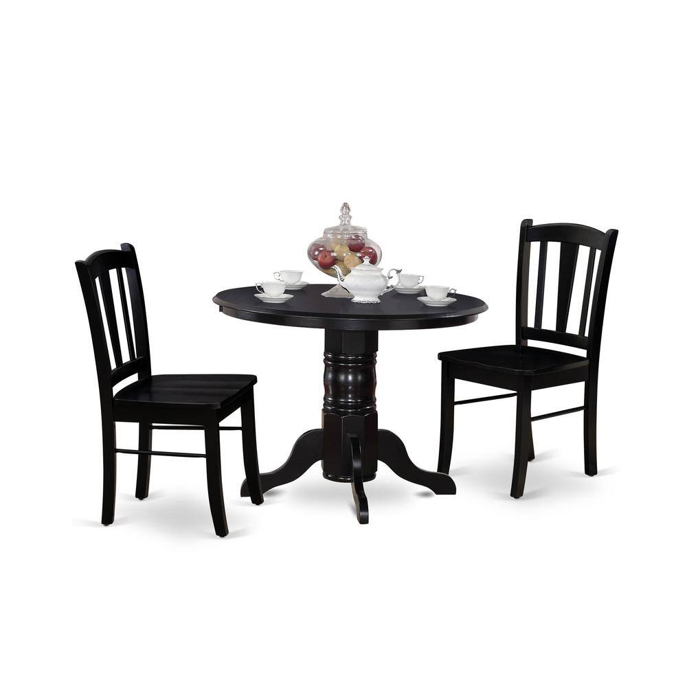 Angle. East West Furniture - SHDL3-BLK-W - 3-Pc Modern Dinette Room Set - 2 Wooden Dining Chairs and 1 Dining Table - Black Finish - Black.