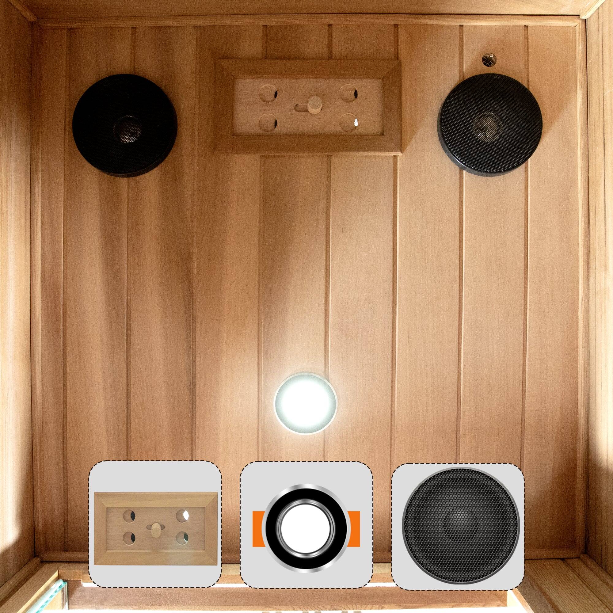 Angle. Boyel Living - One Person Far Infrared Red Cedar Indoor Sauna with Bluetooth and LED Light - Red.