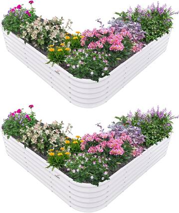 Front. A Anleolife - 2-Pack White Metal Freefom Heart-Shaped Raised Garden Bed Planter Box for Vegetables (81 in. L x 81 in. W x 18 in. H) - White.