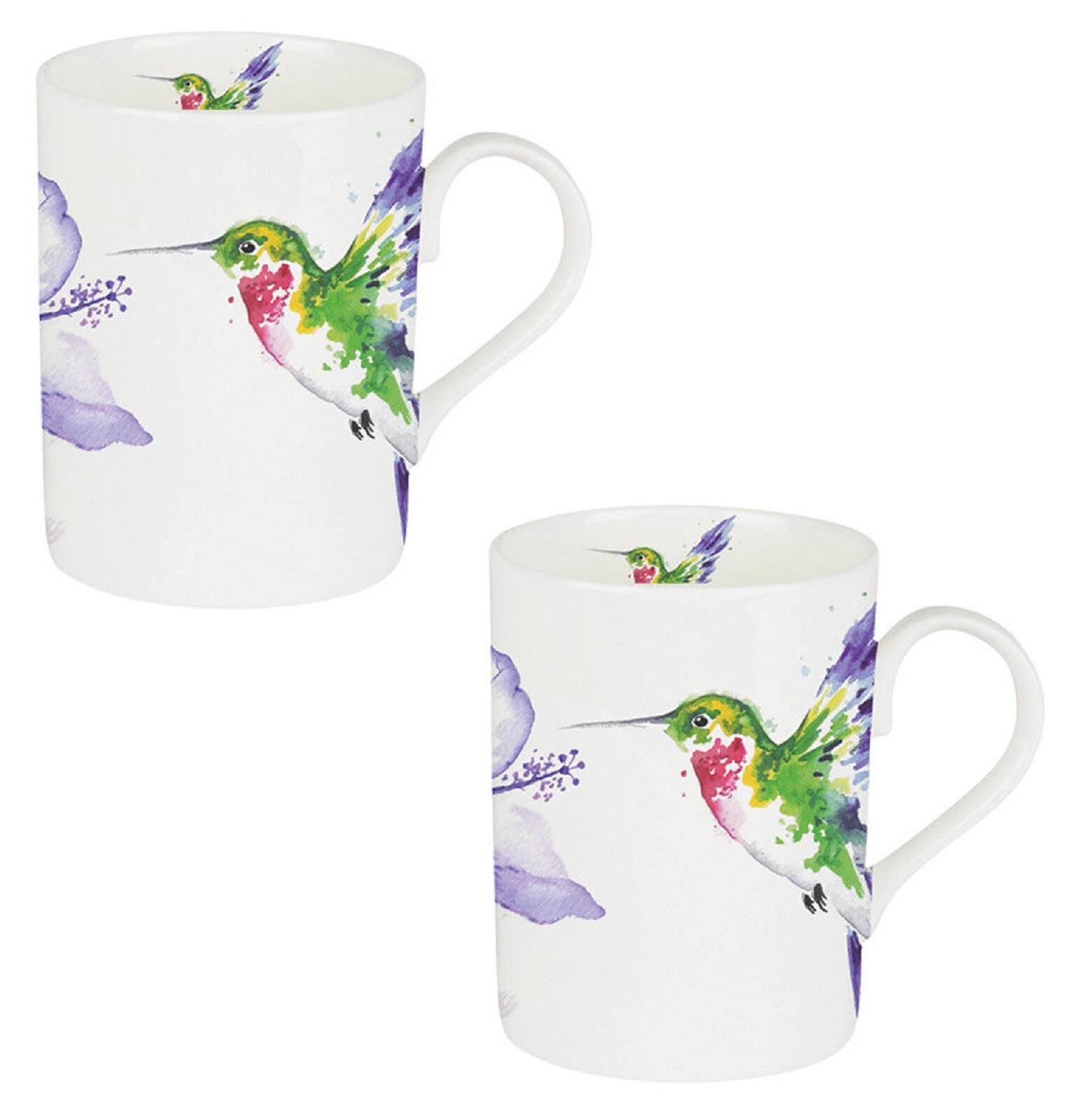 Angle. Jiallo - Roy Kirkham LUCY MUG - HUMMINGBIRD, Set of 6, Bone China Ceramic, Made in England - Mutli color.
