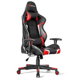 WELLFOR - Lumbar Support Massage Gaming Reclining Racing Chair - Red