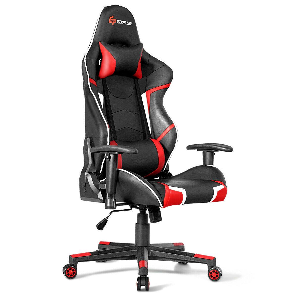 Front. WELLFOR - Lumbar Support Massage Gaming Reclining Racing Chair - Red.