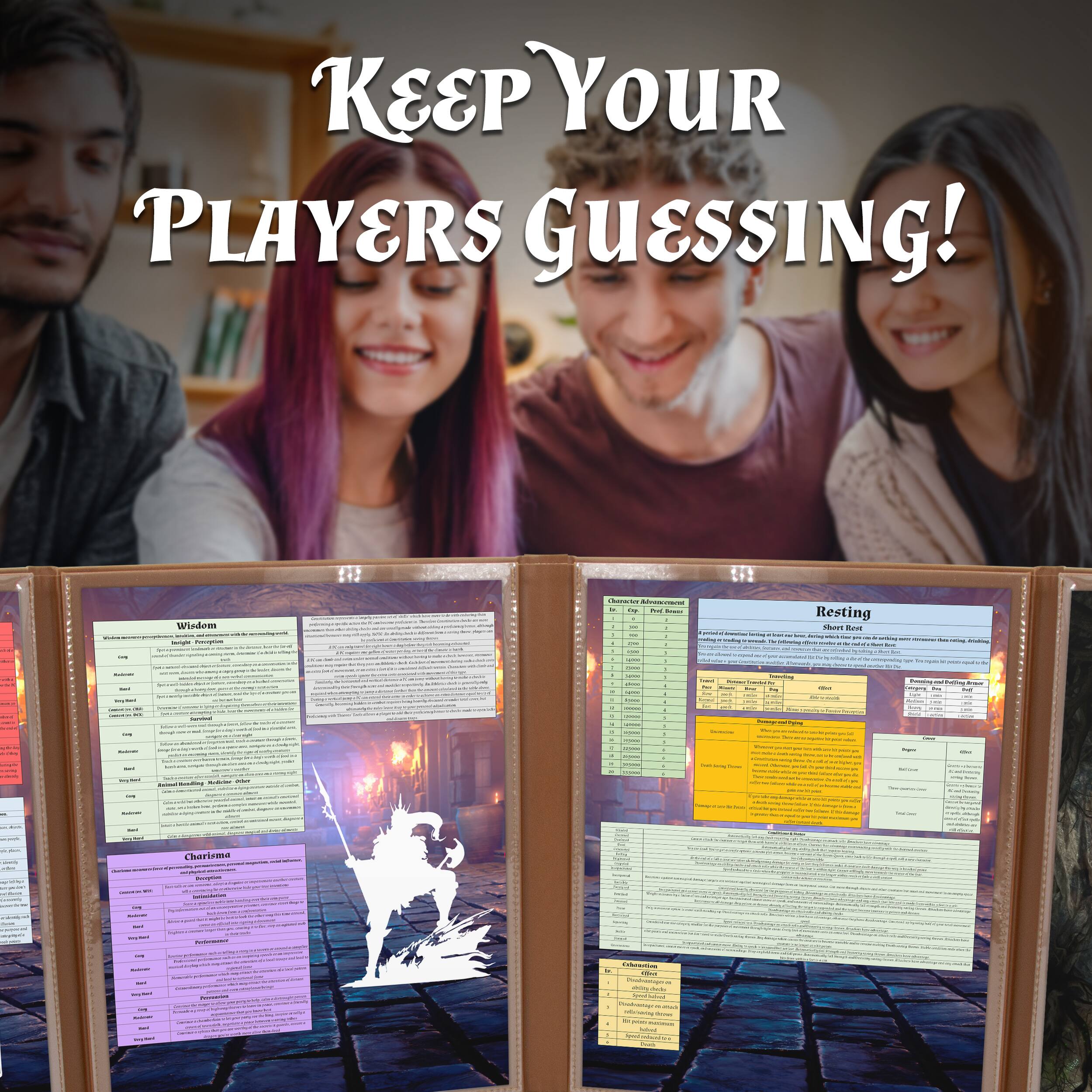 Keep Your Players Guessing!

Wisdom
- Long-term Properties
- Short-term Properties
- Wisdom Abilities
- Wisdom Spells

Charisma
- Charisma Abilities
- Charisma Spells

Resting
- Short Rest
- Long Rest
- Damage Rolls
- Healing Rolls

Chariema
- Chariema Abilities
- Chariema Spells