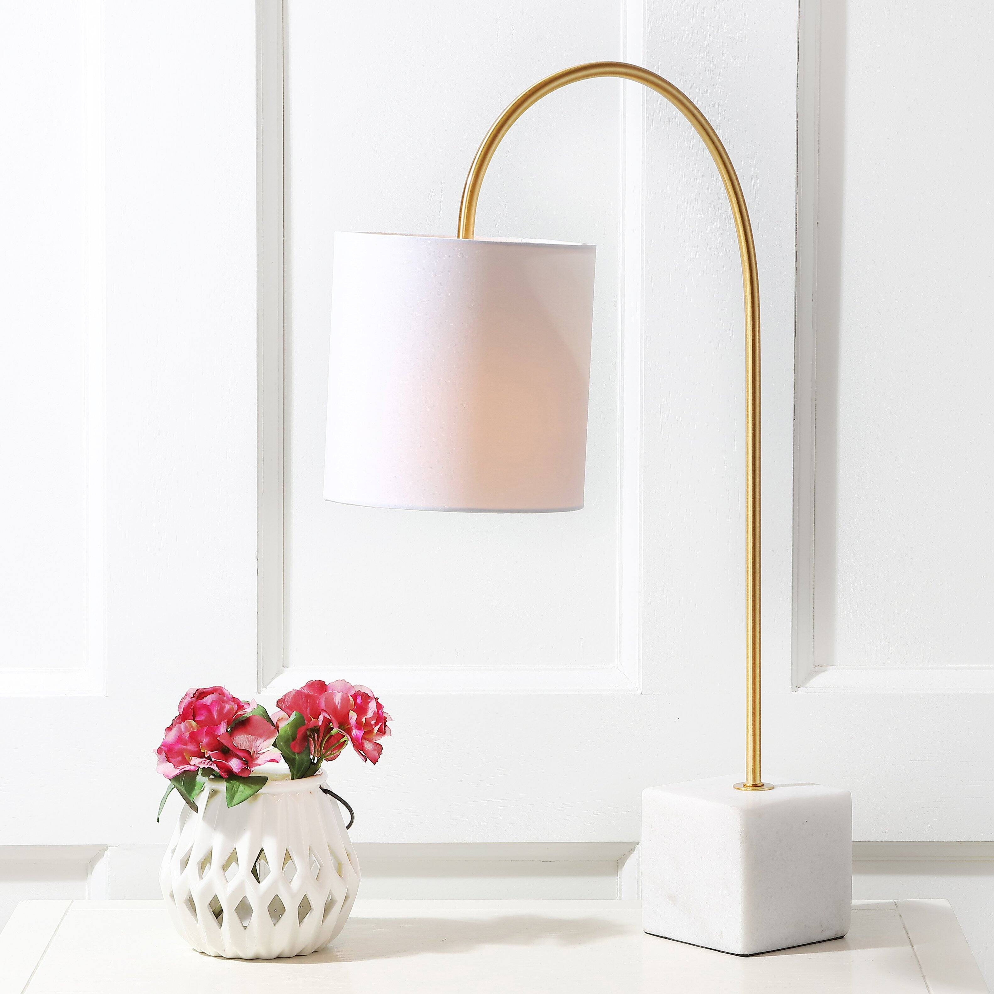 Alt View 1. Jonathan Y - Fisher 25" Marble/Brass LED Table Lamp - White/Brass Gold.