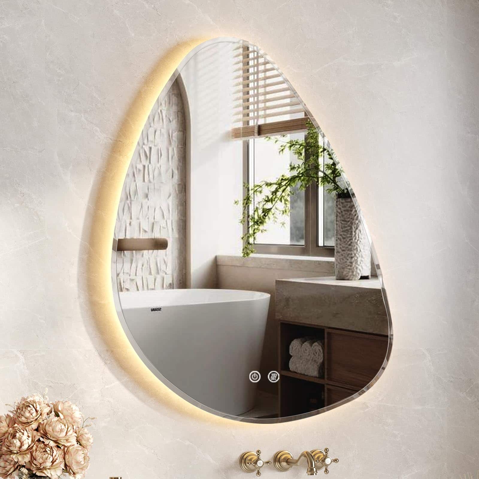 Earthley Blooms - Led Bathroom Mirror 22"x30" Irregular Vanity With Lights For Backlit Wall Mounted Anti-fog 3 Colors And D - Teardrop-26"L x 32"W