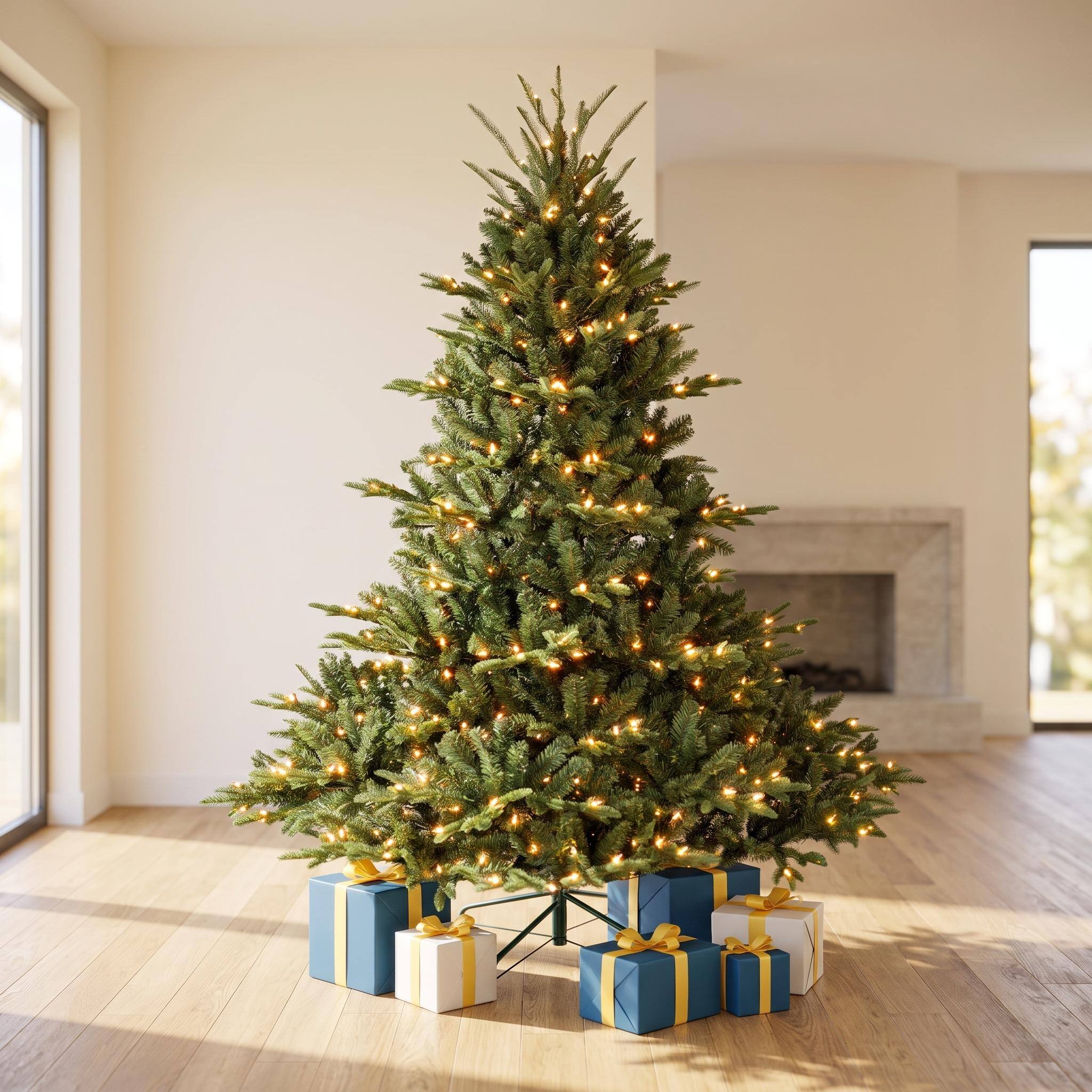 Angle. Forest'nSky - 5 ft. Full-Shape Pre-Lit Christmas Tree with 350 UL Lights, 1129 PE/PVC Tips, 44 in. Wide Base - Green.