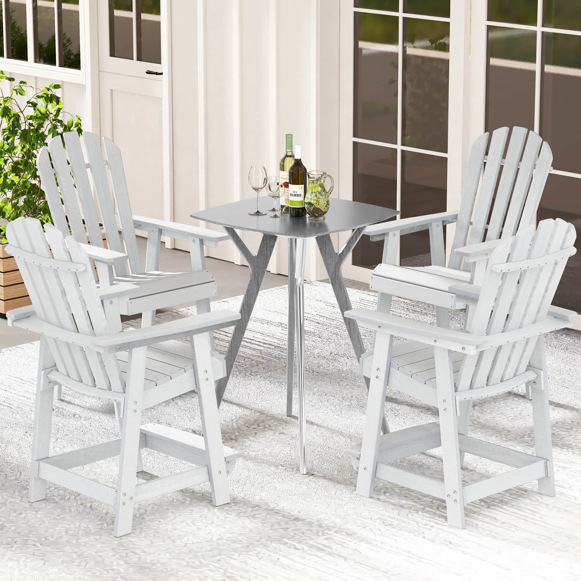Gymax - 4PCS Tall Bar Stool HDPE Chair w/ Armrest Footrest Home Indoor Outdoor Patio - White