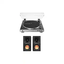 Audio-Technica - AT-LP60X-GM Turntable (Gunmetal/ with Klipsch R-50PM Powered Speakers - Bundle - Black