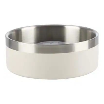 Front. PetMaker - Set of Two 30oz Stainless Steel Slow Feeder Dog Bowls - Silver/Cream.