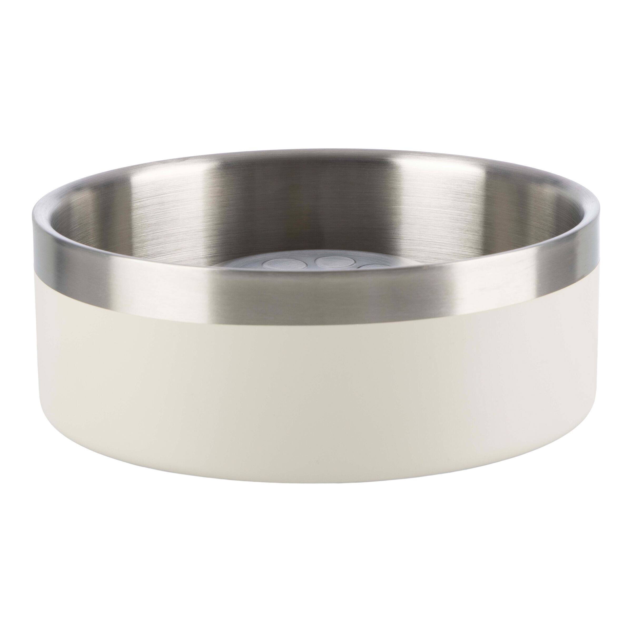 Front. PetMaker - Set of Two 30oz Stainless Steel Slow Feeder Dog Bowls - Silver/Cream.
