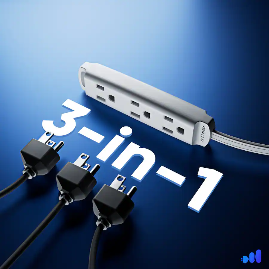 Maximm 360 Degree Rotating Flat Extension Cord 3 Ft Multi 3 Outlet with ...