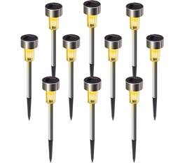 Oumilen - 10-Pack Solar Ground Lights Stainless Steel Tube Yellow LED Outdoor Stake Lights