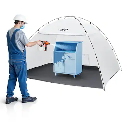 Front. VEVOR - Portable Paint Booth Tent, 115.35 x 90.55 x 74 inch Painting Tent Station, Spray Shelter with Built-in Floor - White.