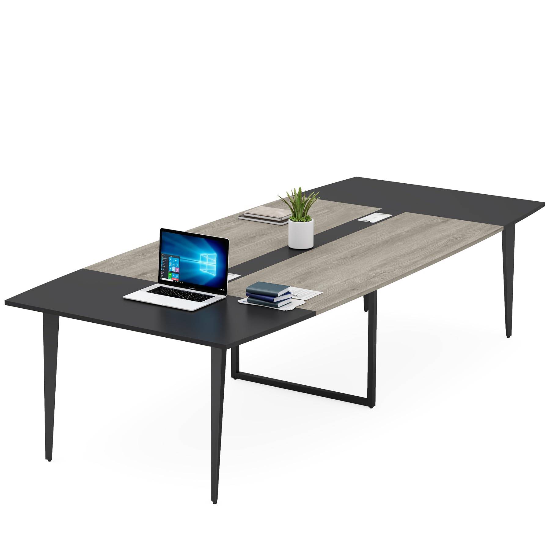 Alt View 4. Tribesigns - 94.5-Inch Conference Table with Boat-Shaped Top and Cable Grommets for Office Meetings or Training - Grey & Black.