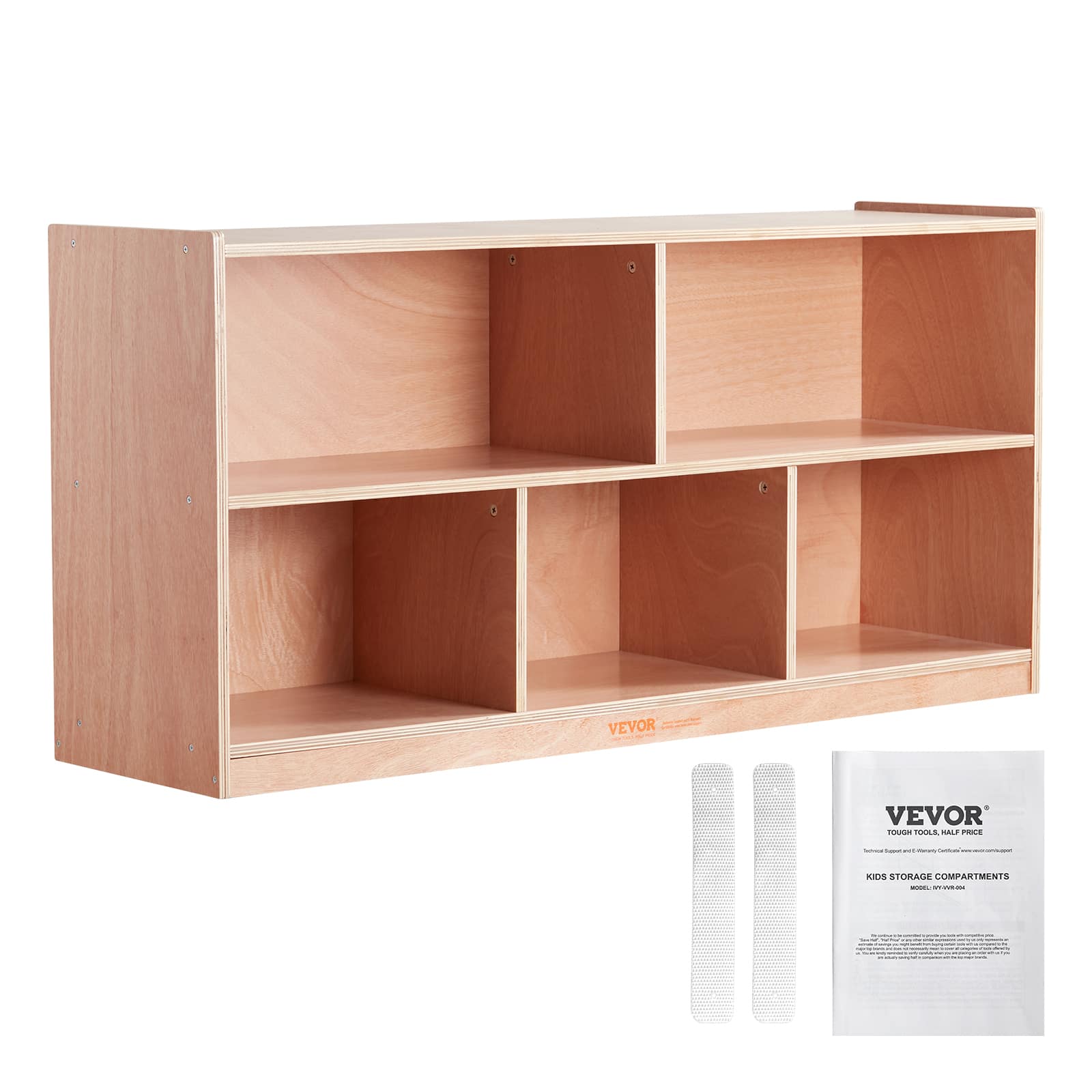 VEVOR - Cubby Mobile Tray Storage Cabinet, 5-Compartment Cubby Storage Shelf, Cubby Storage Cabinet 2-shelf, Classroom Cubbies - Natural