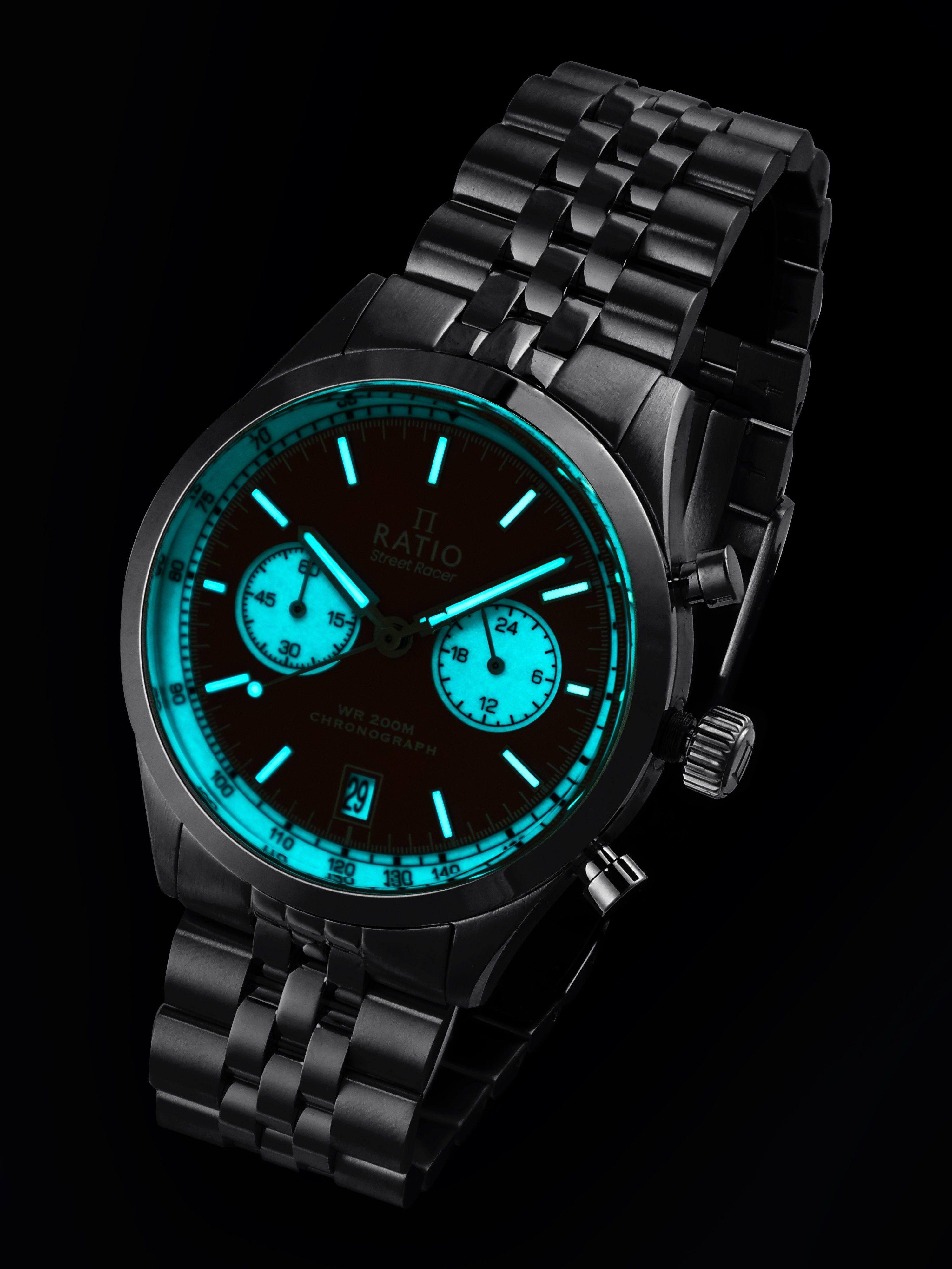 D4 0S 75 80 ED Street Racer RATIO 45 15 24 30 18 6 90 12 WR CHRONOGRAPH 200M 100 29 110 UO 120 130 140 10