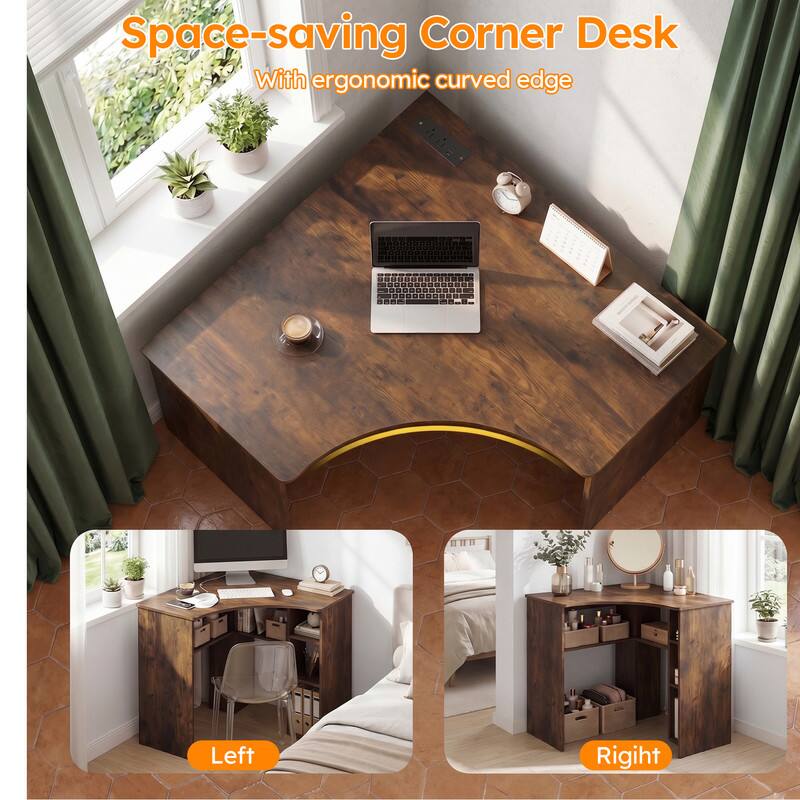 Space-saving Corner Desk With ergonomic curved edge Left Right