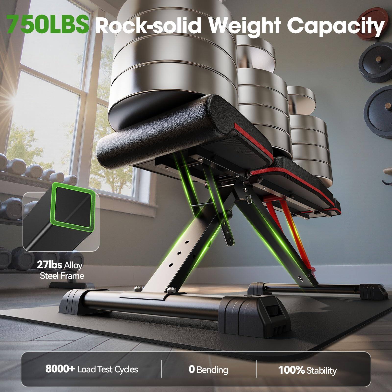750LBS Rock-solid Weight Capacity  
27lbs Alloy Steel Frame  
8000+ Load Test Cycles  
0 Bending  
100% Stability