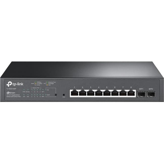 TP-Link - TL-SG2210MP - JetStream 10-Port Gigabit Smart Switch with 8-Port PoE+ - 8 PoE+ Ports @ 150W, 2 SFP Slots - Omada - Unknown