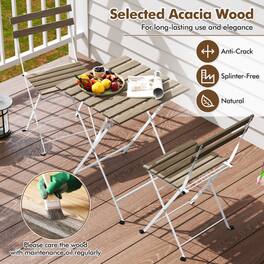 Mondawe - 3 Piece Patio Acacia Wood Bistro Set with Folding Chairs and Slatted Tabletop - Gray