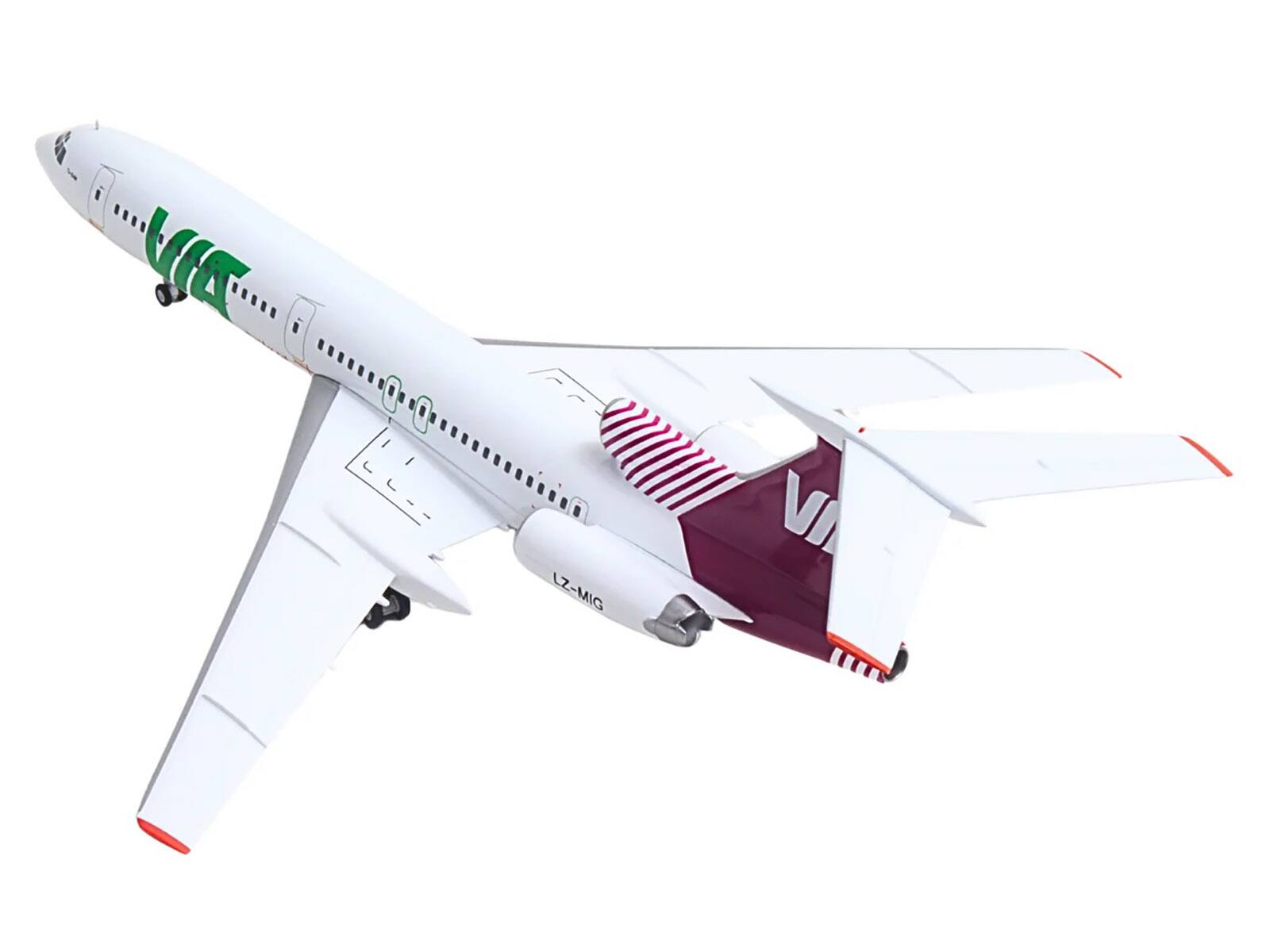 Left. Herpa - Tupolev TU-154M Commercial Aircraft "Air Via" (LZ-MIG) White with Red Tail 1/200 Diecast Model by Herpa - Multi.