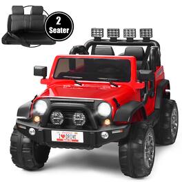 Costway - 12V Kids Ride On Car 2 Seater Truck RC Electric Vehicles w/ Storage Room - Red