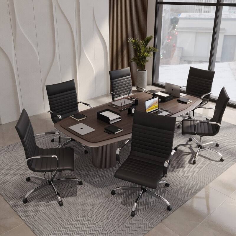 Left. LeisureMod - Harris High-Back Office Chair, Leather Upholstery with Gold Metal Frame Modern Armless Desk Chair for Conference Seating - Black.