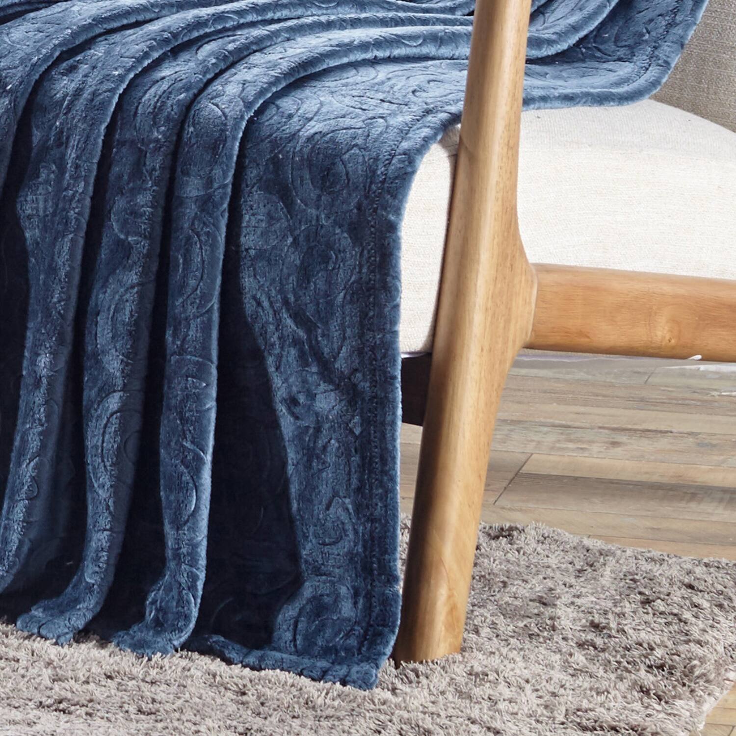 Alt View 2. Noble House - Plazatex Dama Embossed Decorative Super Soft Throw Blanket for Sleep/Decor 2 Pack 50" x 60" Oxford Blue - Oxford Blue.