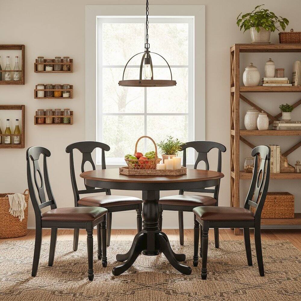 Alt View 3. FurniFact - 5 Piece Dining Furniture Set - Black.
