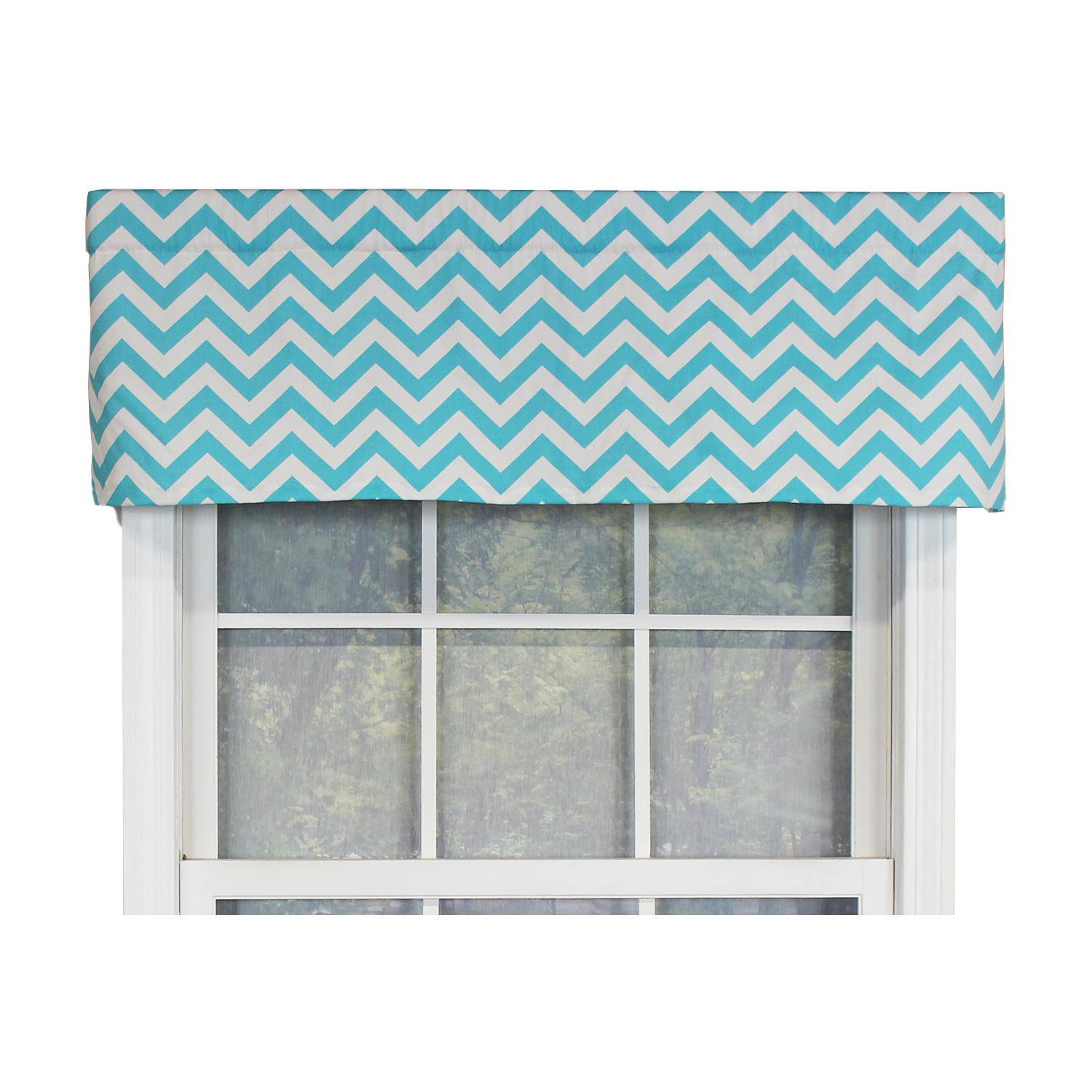 Front. RLF Home - RLF Home Zig-Zag Tailored 100% Cotton with Fully Lined 3" Rod Pocket Valnance for Windows 50" x 14" Ocean Blue - Ocean Blue.