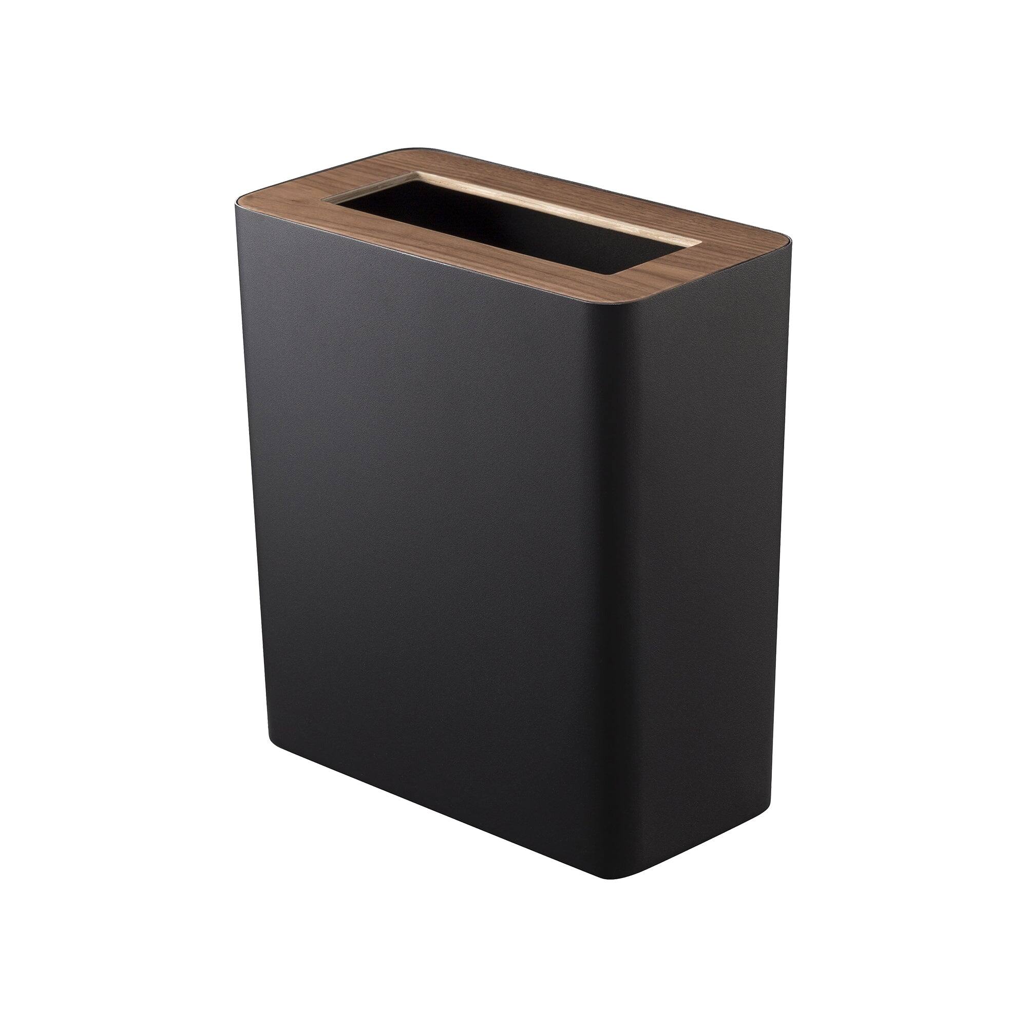 Alt View 5. Yamazaki Home - Trash Can - Rectangle - Steel + Wood - Black.