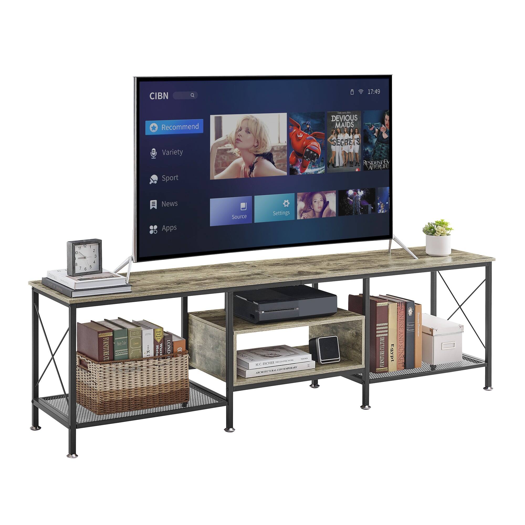 Vecelo - 71 Inch Industrial TV Stand with Heavy Duty Rust-Proof Frame, 160lb Capacity & Vintage Design for Living Room - 71"Grey