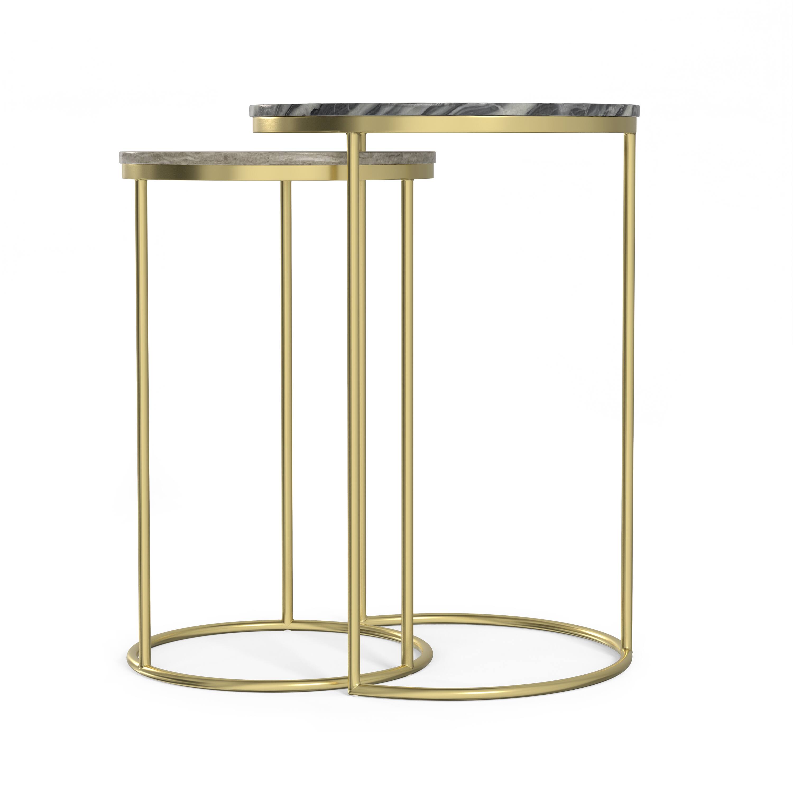 Left. Simpli Home - Ashley Modern Contemporary 16 inch Wide Metal 2 Pc Nesting Table in Gold , Fully Assembled - Gold.