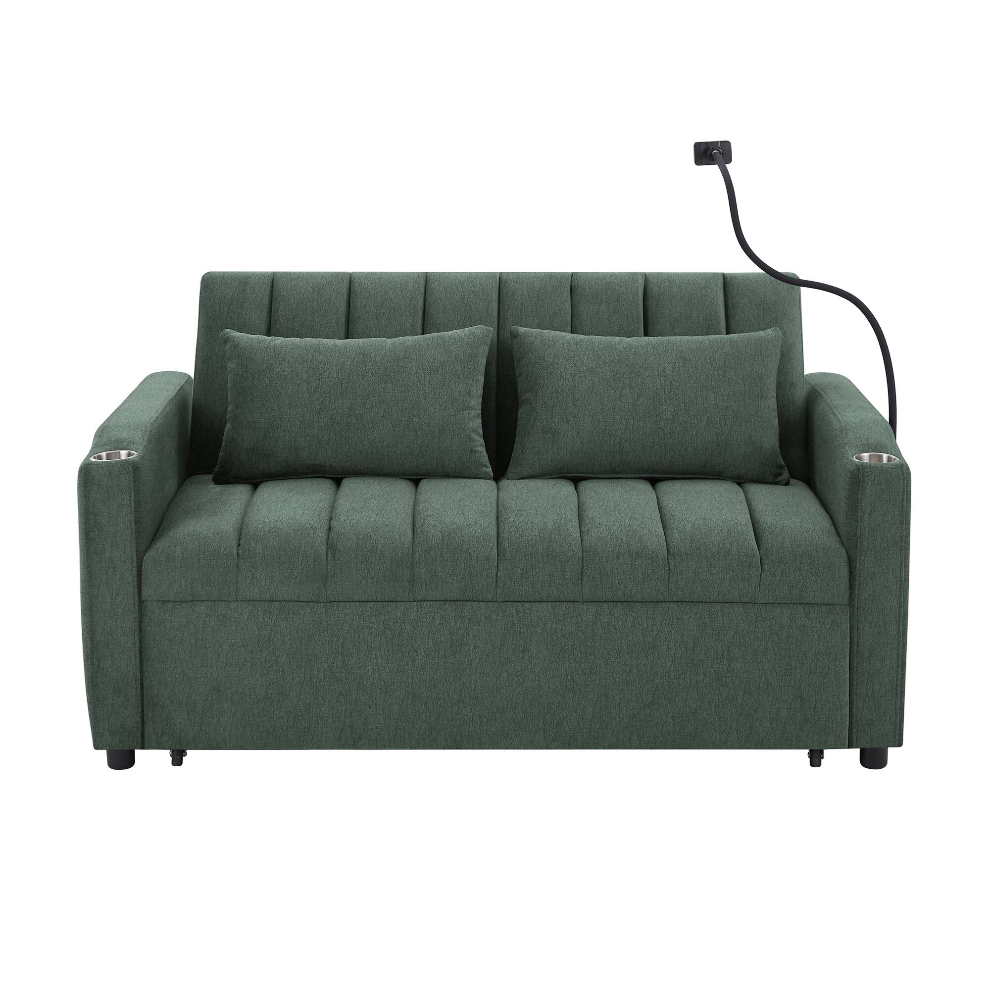 Alt View 1. Whisen - Convertible Sofa Bed Loveseat Sofa with Three USB Ports,Cup Holders,360°Swivel Phone Holder and Adjustable Backrest - Green.