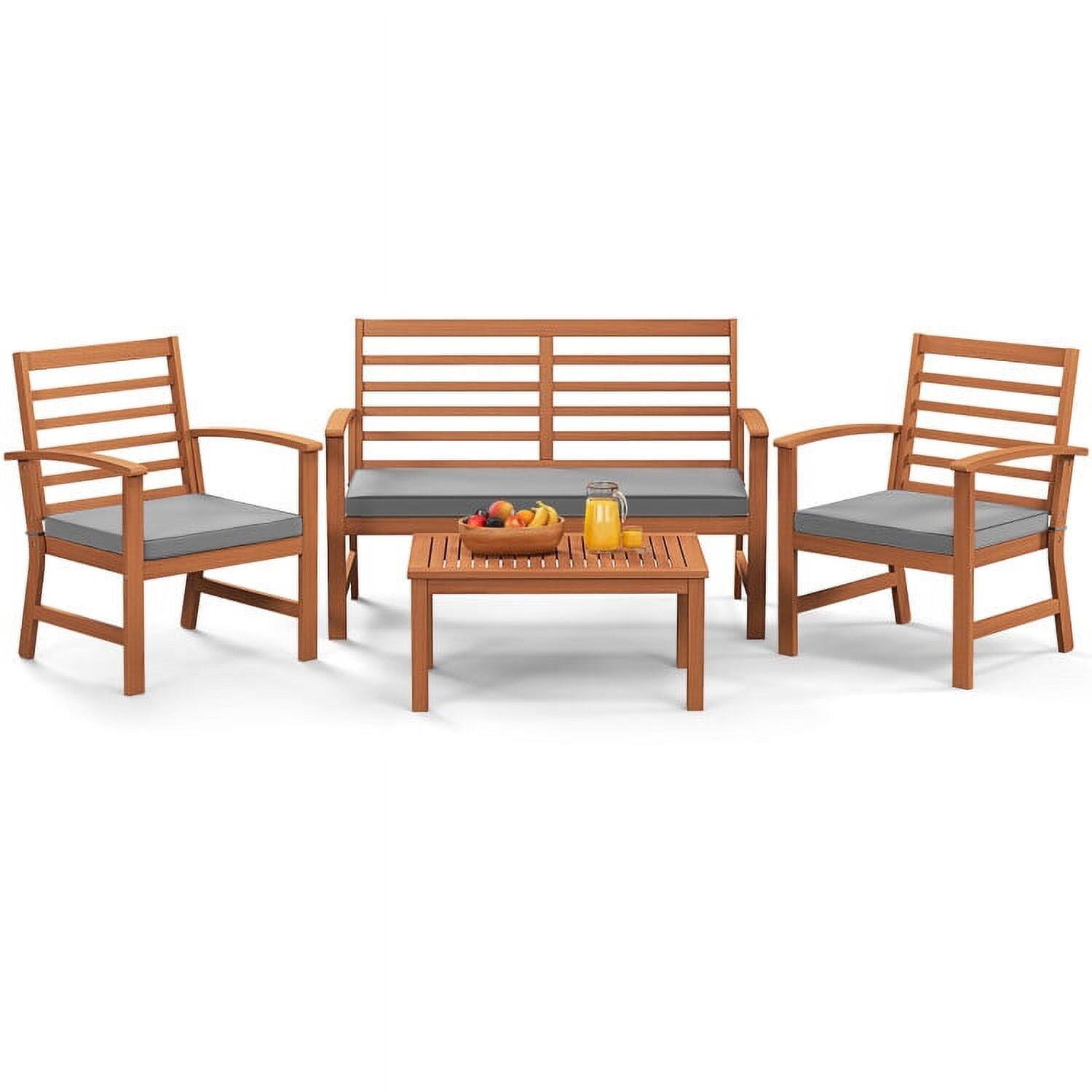 Alt View 2. Kadyn - 4 Pieces Outdoor Furniture Set, Small Patio Conversation Furniture Set with Stable Acacia Wood Frame-Gray - Gray.