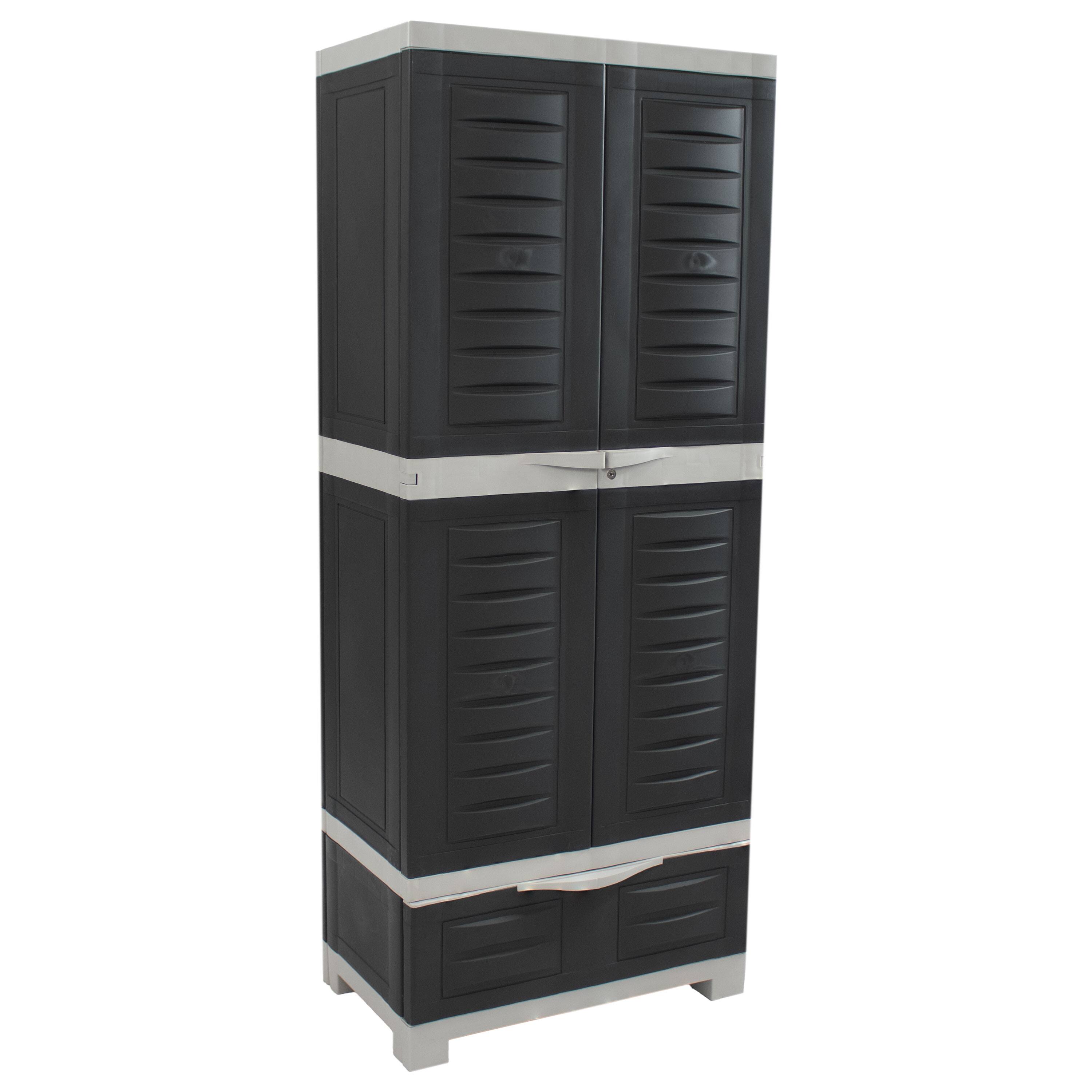 Sunnydaze - Lockable Storage Cabinet with 3 Adjustable Shelves - Charcoal