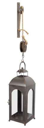 Front. Melrose - 50" French Countryside Wall Mounted Pulley Metal and Glass Lantern - Gray.