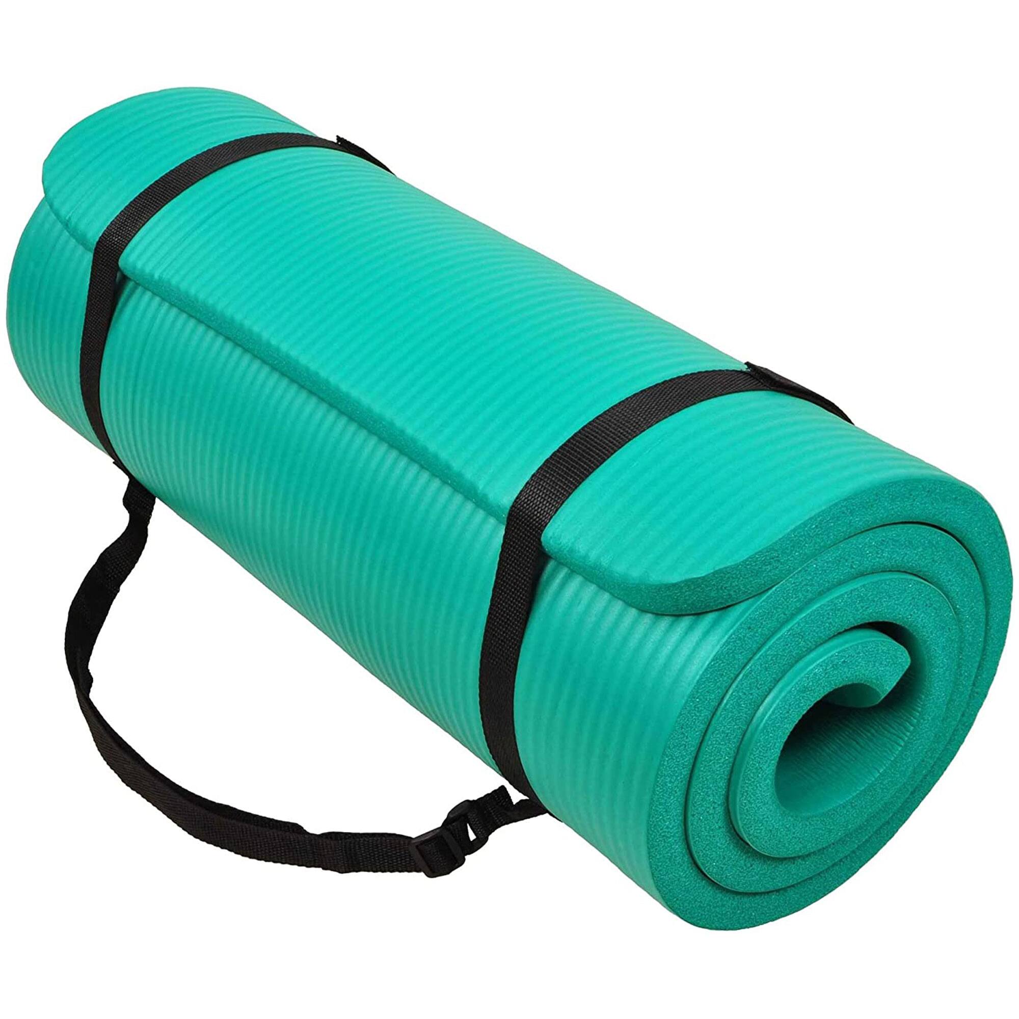 Front. BalanceFrom Fitness - BalanceFrom Fitness GoCloud 1" Extra Thick Exercise Mat w/Carrying Strap, Green - Green.