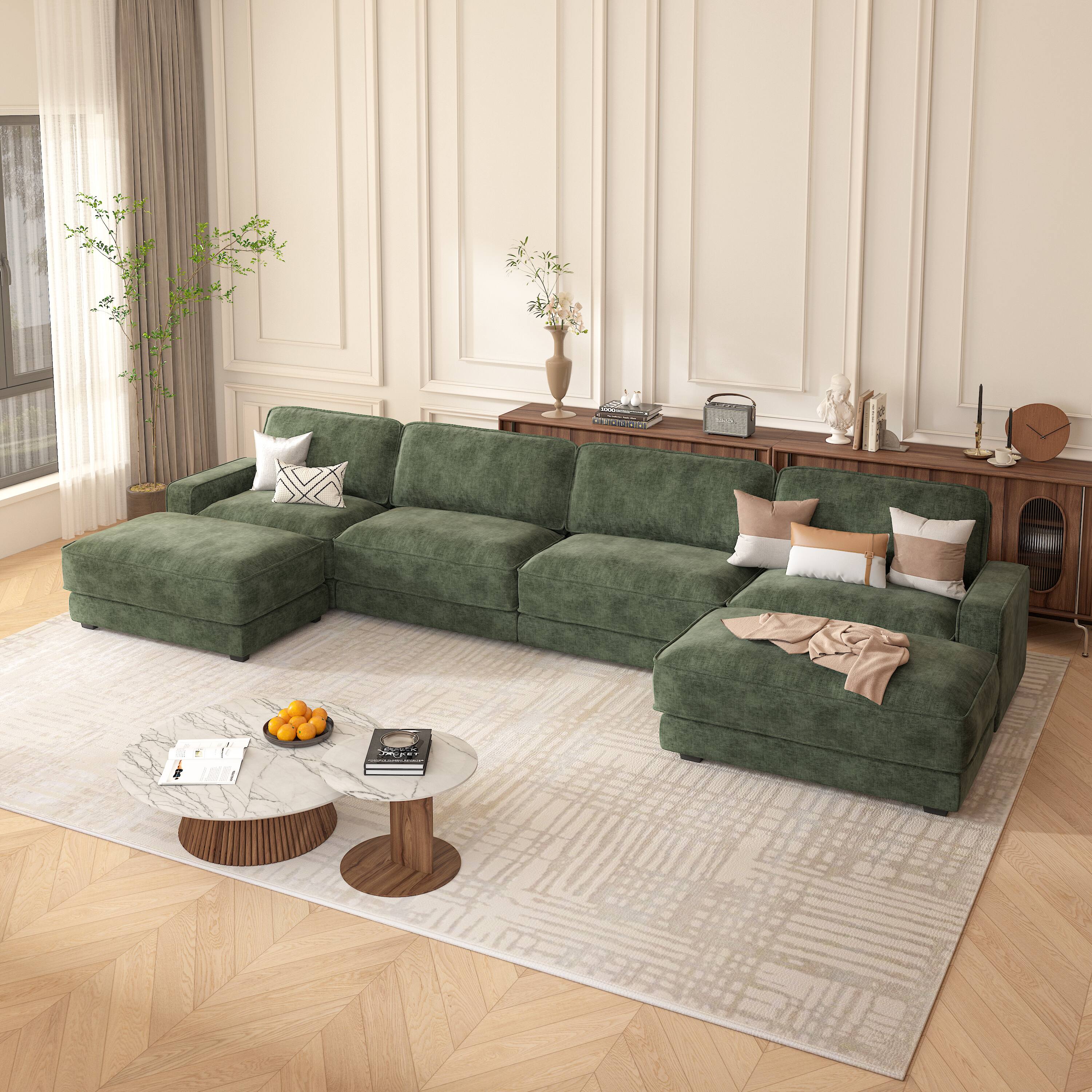 Angle. Vipbear - Vipbear 158" Extra Large Modular Sectional Sofa, CHENILLE Fabric, Tool-Free Assembly,Green - Green.